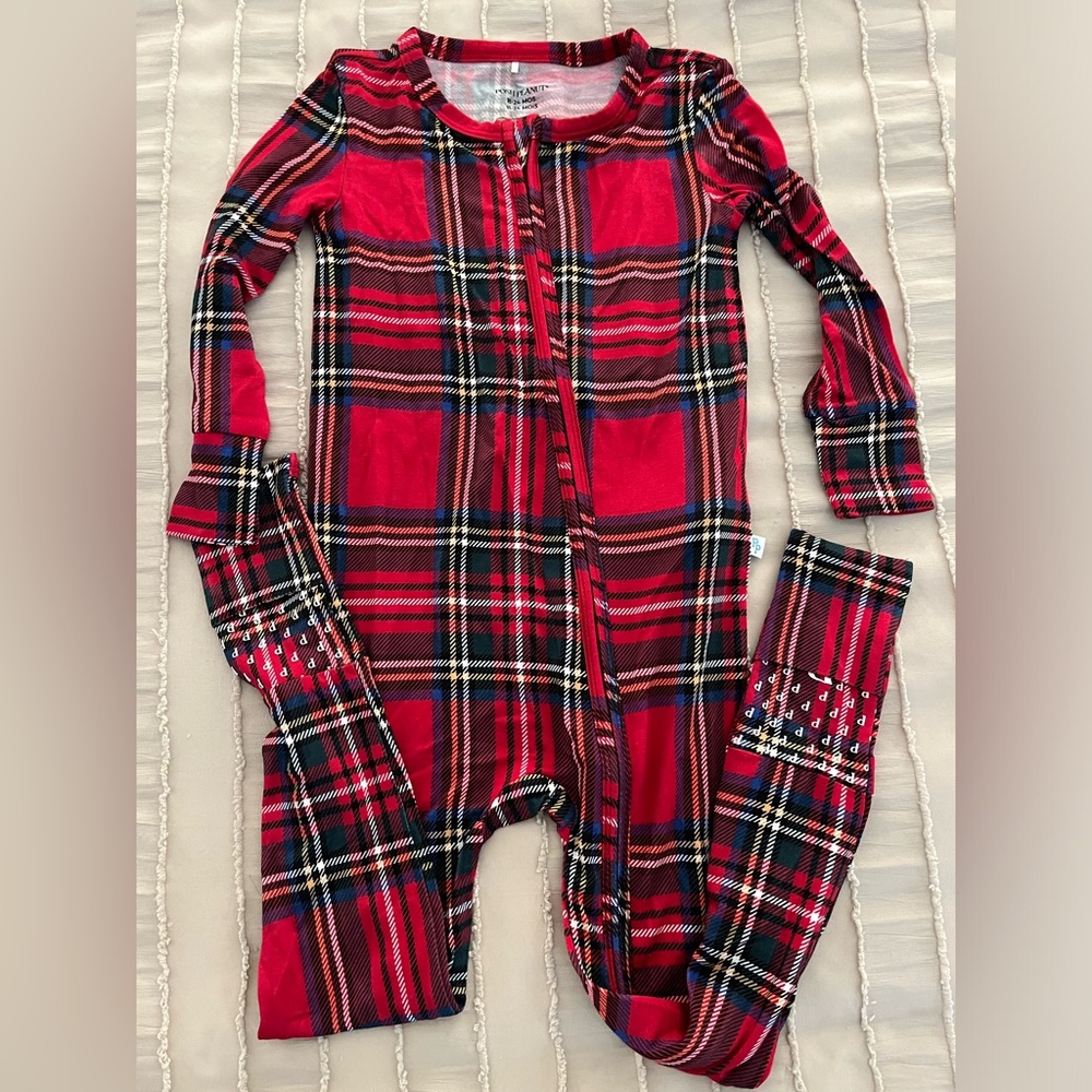NWOT- Posh Peanut red tartan convertible pajama 18-24 months